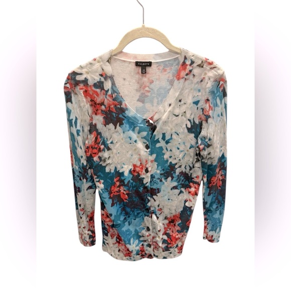 Talbots Floral Button-Up Cardigan Blue Pink Women’s Size XS - Picture 1 of 3